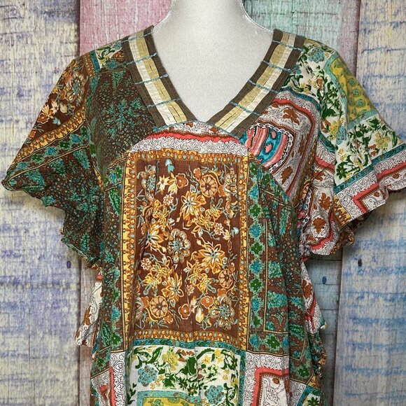 Freelance Tops - Freelance Peasant Quilted Boho Patchwork Print Hippy Top Size Medium